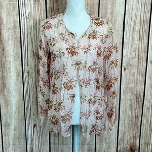 April Cornell Pink Sheer Floral ‘Dewdrop’ Blouse w/Single Top Button - Small
